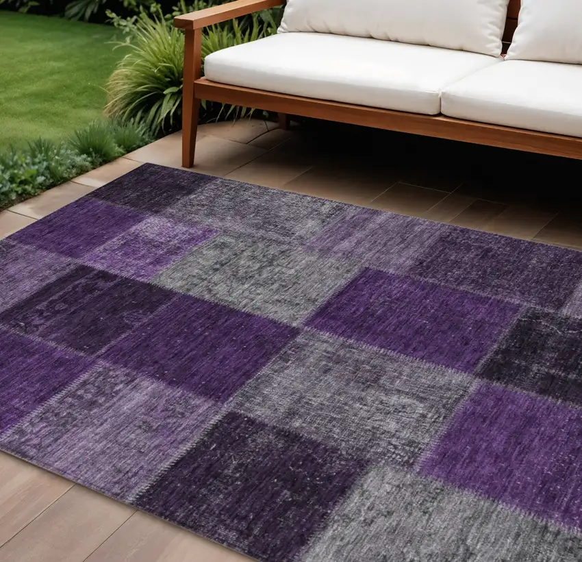 Eggplant Purple And Lilac Patchwork Washable Indoor Outdoor Area Rug Photo 1