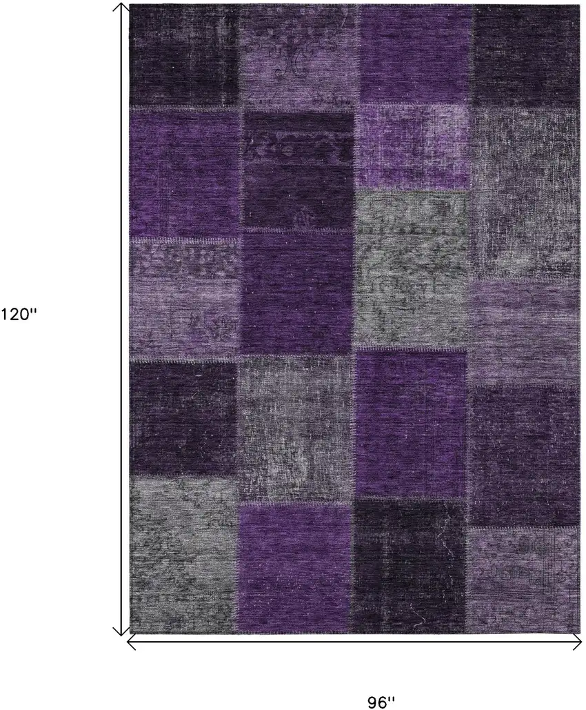 Eggplant Purple And Lilac Patchwork Washable Indoor Outdoor Area Rug Photo 3