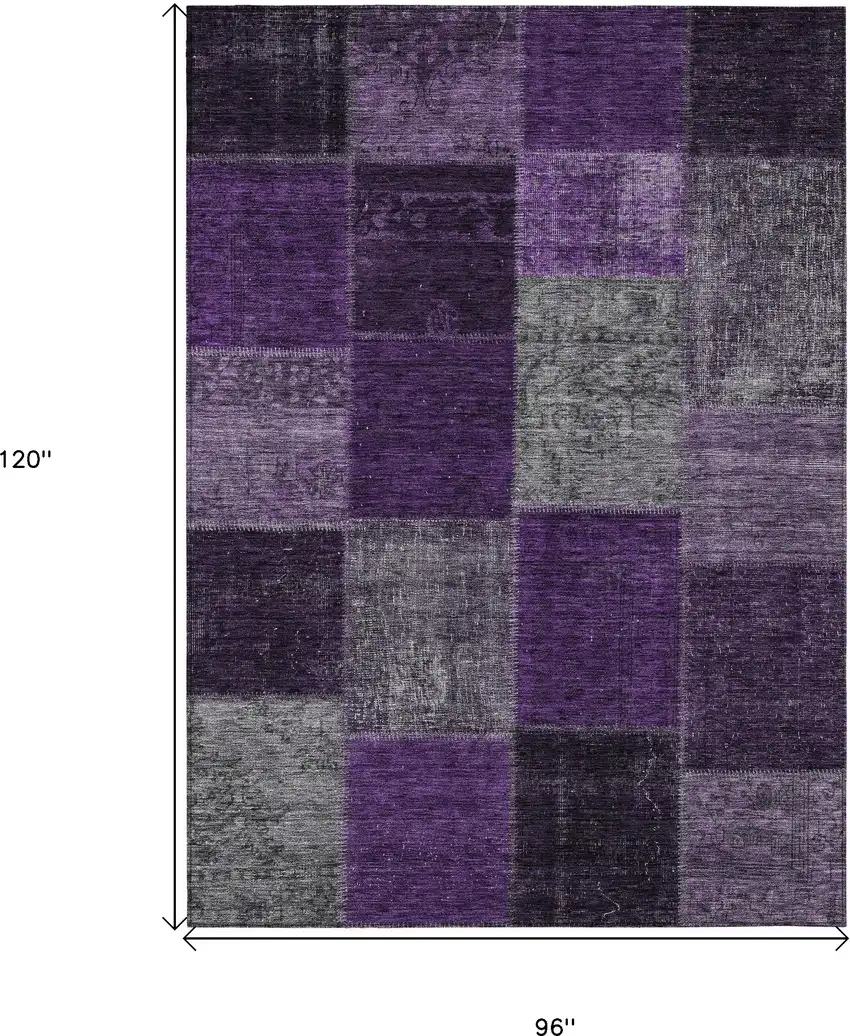 Eggplant Purple And Lilac Patchwork Washable Indoor Outdoor Area Rug Photo 3