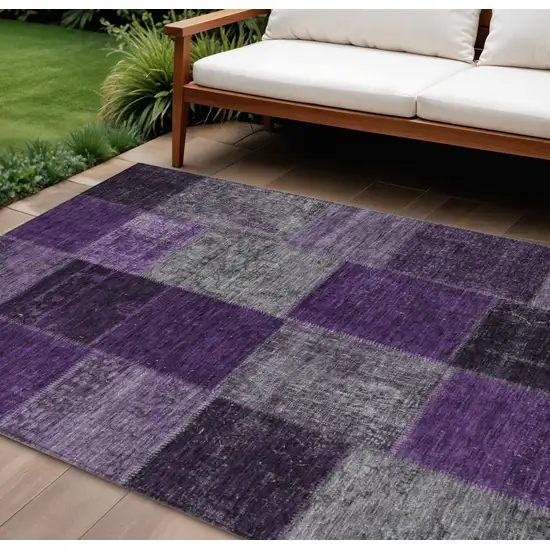 Eggplant Purple And Lilac Patchwork Washable Indoor Outdoor Area Rug Photo 1
