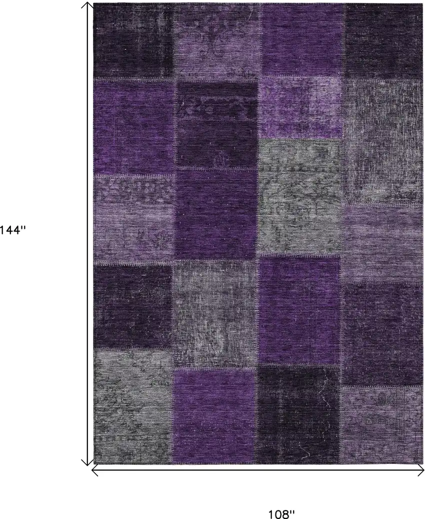 Eggplant Purple And Lilac Patchwork Washable Indoor Outdoor Area Rug Photo 3