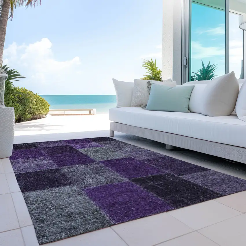 Eggplant Purple And Lilac Patchwork Washable Indoor Outdoor Area Rug Photo 9