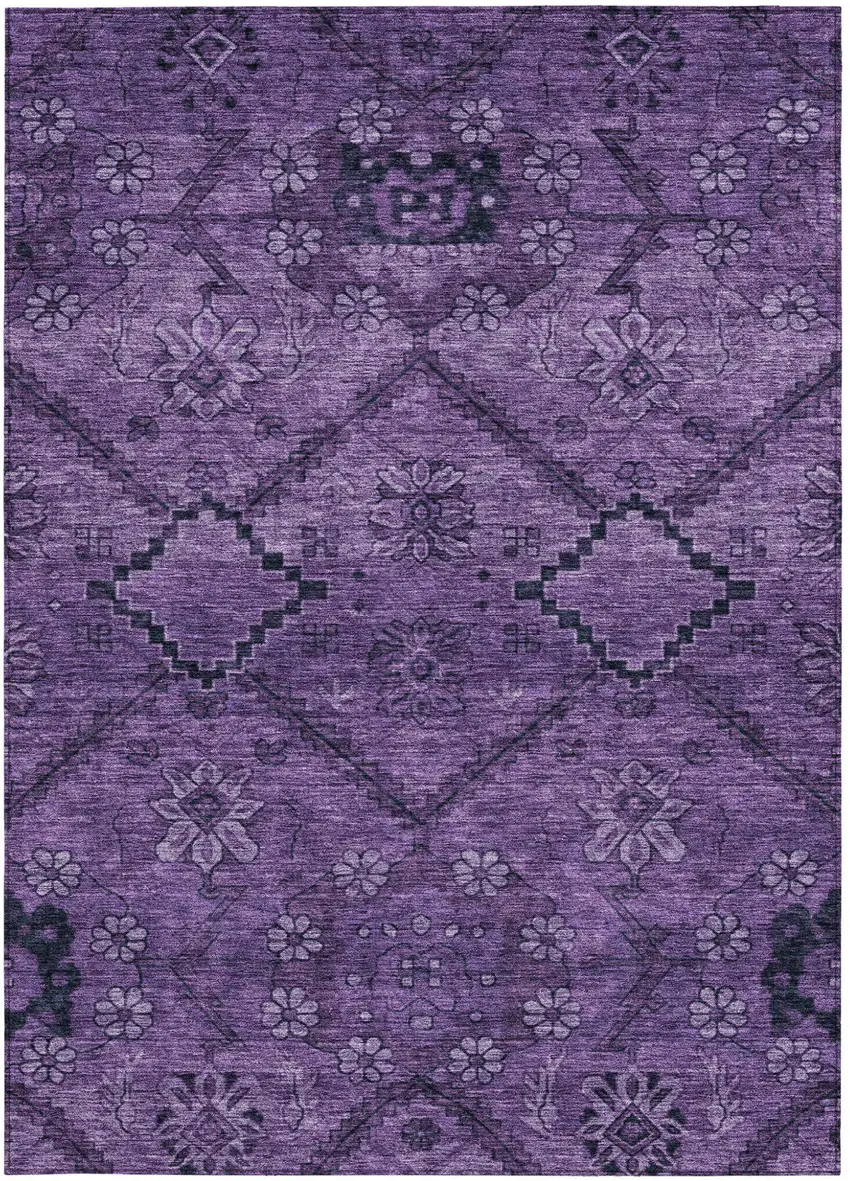 Eggplant Purple And Plum Floral Washable Indoor Outdoor Area Rug Photo 6