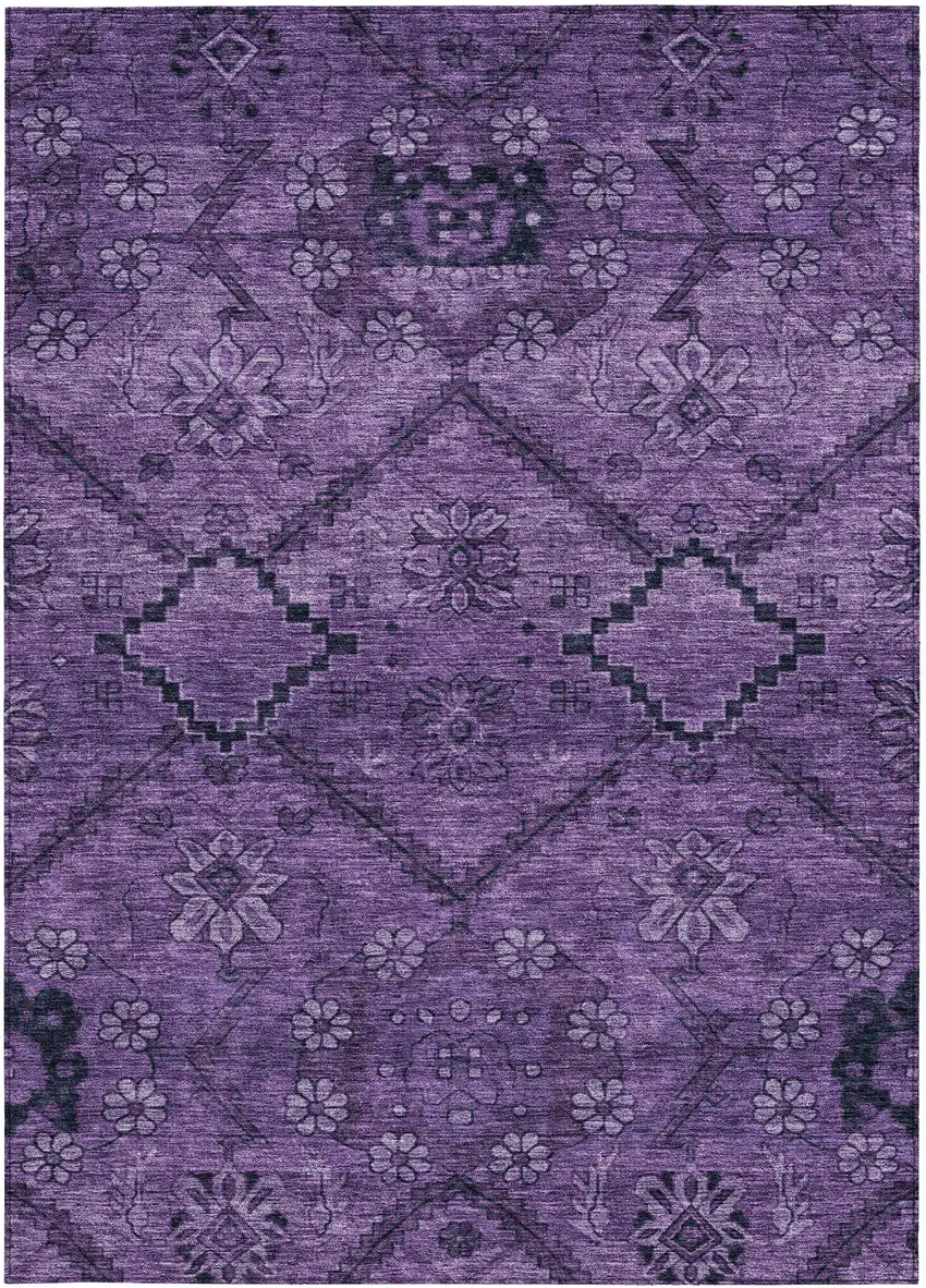 Eggplant Purple And Plum Floral Washable Indoor Outdoor Area Rug Photo 6