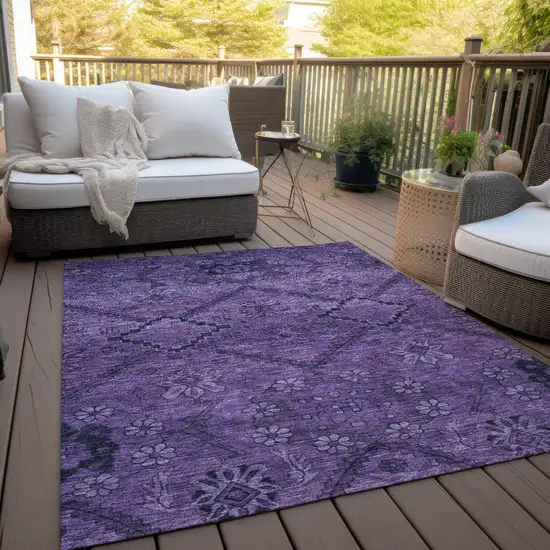 Eggplant Purple And Plum Floral Washable Indoor Outdoor Area Rug Photo 7