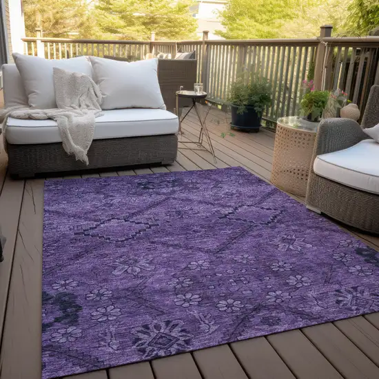 Eggplant Purple And Plum Floral Washable Indoor Outdoor Area Rug Photo 7