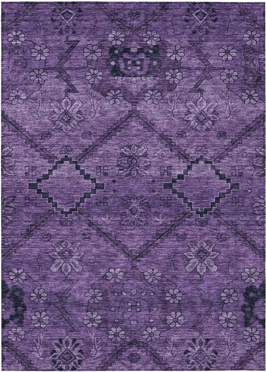 Eggplant Purple And Plum Floral Washable Indoor Outdoor Area Rug Photo 2