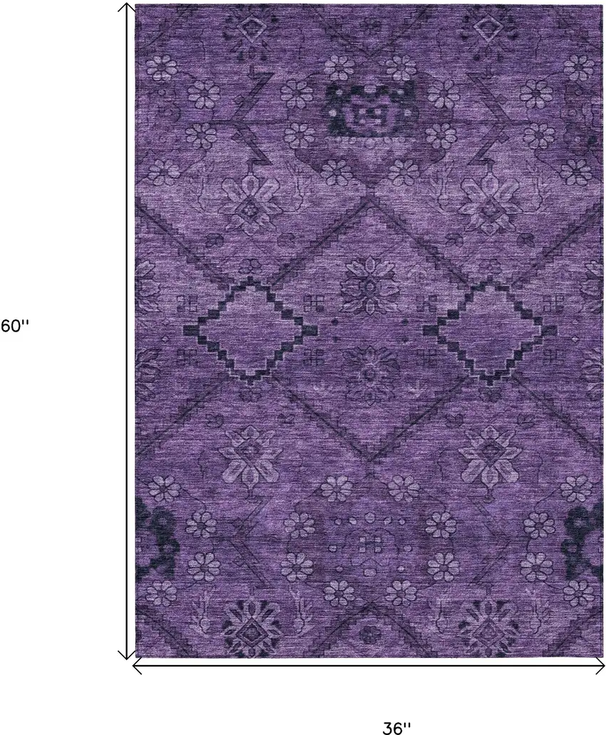 Eggplant Purple And Plum Floral Washable Indoor Outdoor Area Rug Photo 3