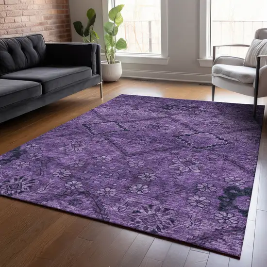 Eggplant Purple And Plum Floral Washable Indoor Outdoor Area Rug Photo 8