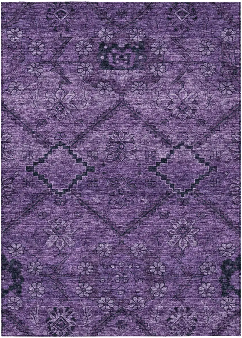 Eggplant Purple And Plum Floral Washable Indoor Outdoor Area Rug Photo 2