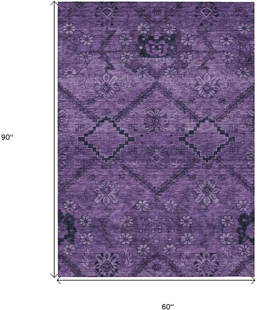 Eggplant Purple And Plum Floral Washable Indoor Outdoor Area Rug Photo 3