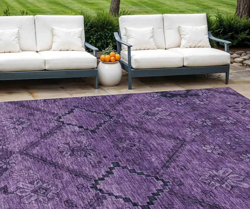 Eggplant Purple And Plum Floral Washable Indoor Outdoor Area Rug Photo 1