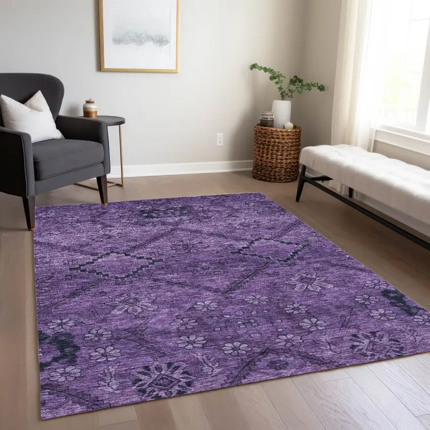 Eggplant Purple And Plum Floral Washable Indoor Outdoor Area Rug Photo 9