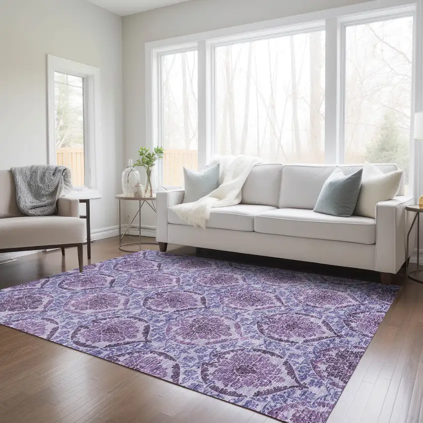 Eggplant Purple And Silver Medallion Washable Indoor Outdoor Area Rug Photo 9