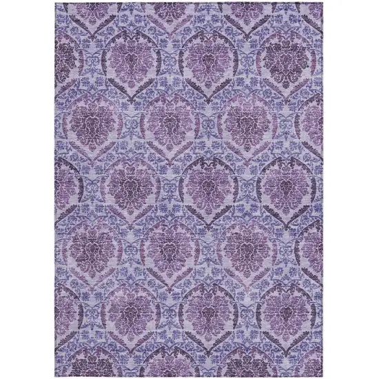 Eggplant Purple And Silver Medallion Washable Indoor Outdoor Area Rug Photo 6