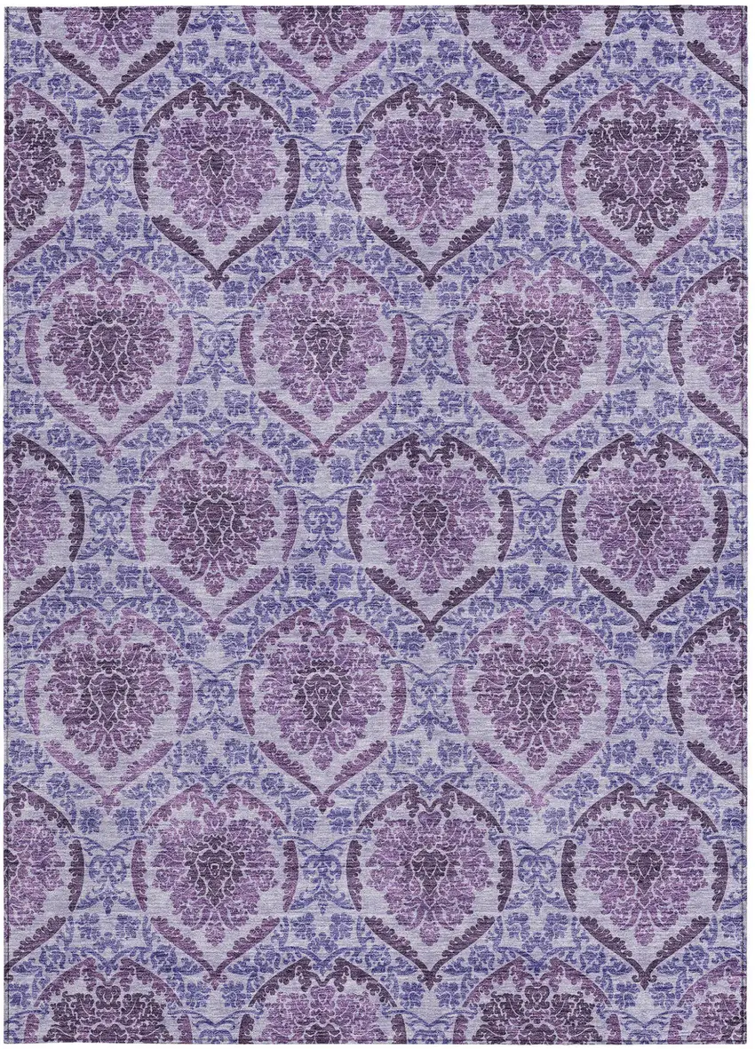 Eggplant Purple And Silver Medallion Washable Indoor Outdoor Area Rug Photo 6