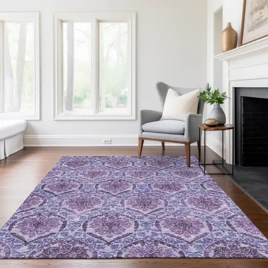 Eggplant Purple And Silver Medallion Washable Indoor Outdoor Area Rug Photo 8