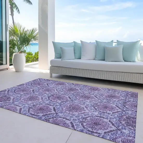 Eggplant Purple And Silver Medallion Washable Indoor Outdoor Area Rug Photo 7