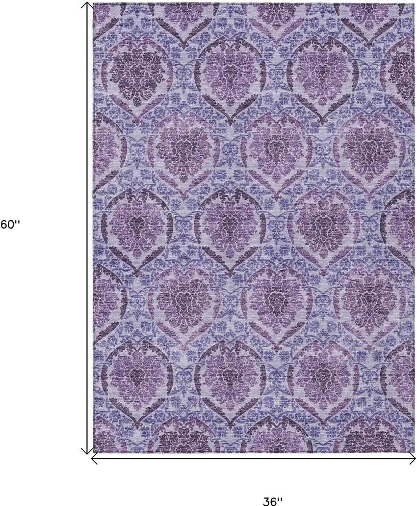Eggplant Purple And Silver Medallion Washable Indoor Outdoor Area Rug Photo 3