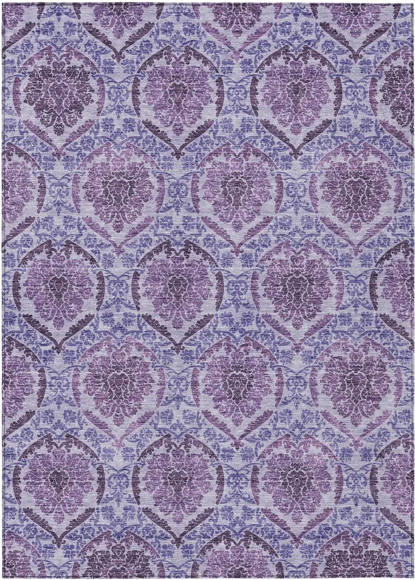 Eggplant Purple And Silver Medallion Washable Indoor Outdoor Area Rug Photo 2