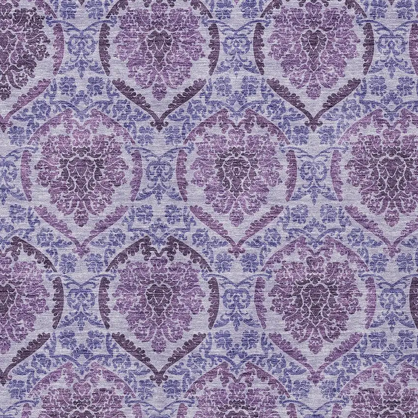 Eggplant Purple And Silver Medallion Washable Indoor Outdoor Area Rug Photo 6
