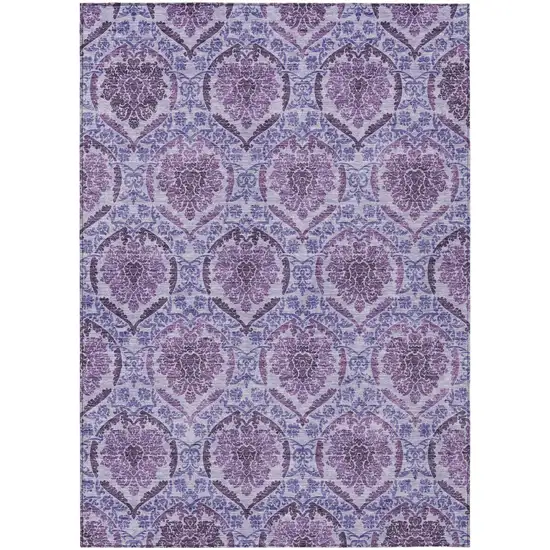 Eggplant Purple And Silver Medallion Washable Indoor Outdoor Area Rug Photo 2