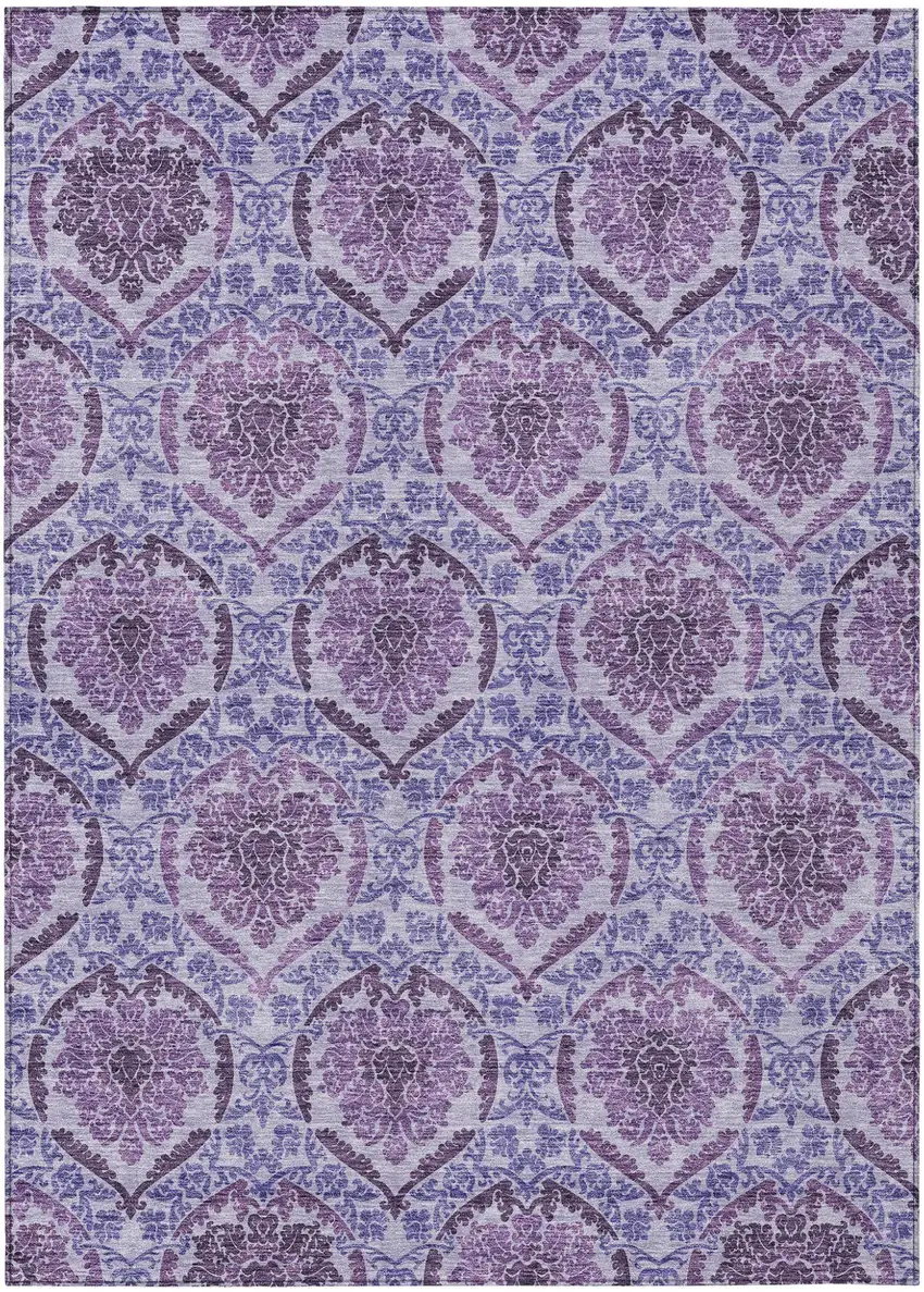 Eggplant Purple And Silver Medallion Washable Indoor Outdoor Area Rug Photo 2