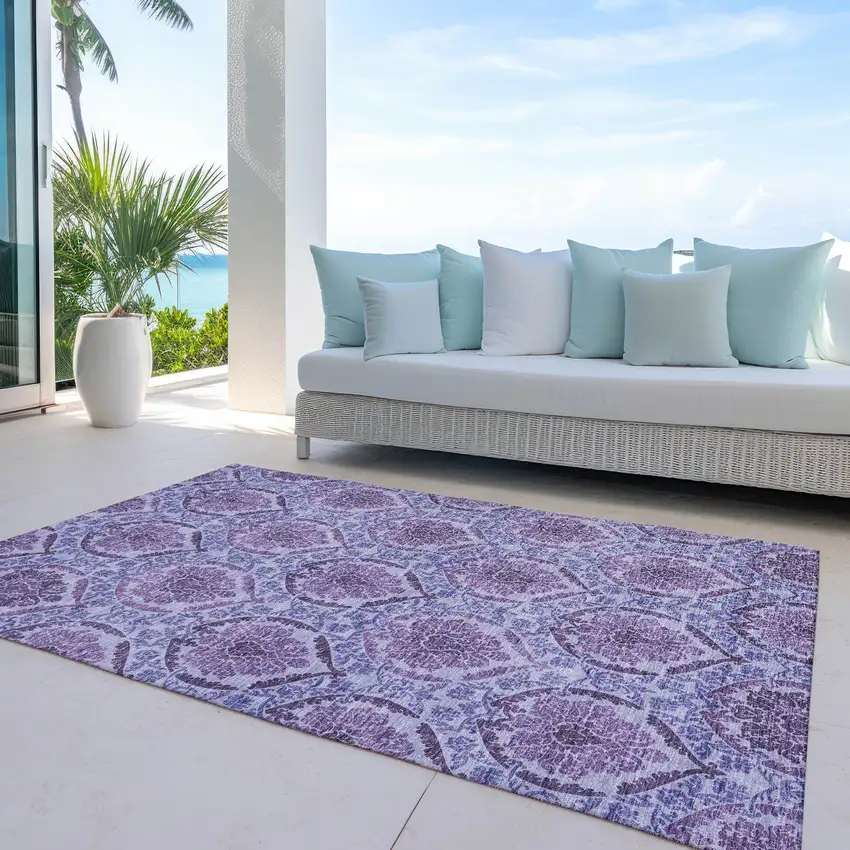 Eggplant Purple And Silver Medallion Washable Indoor Outdoor Area Rug Photo 8