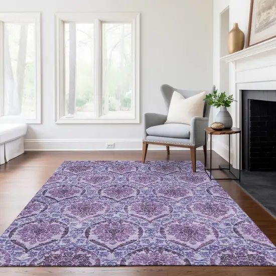 Eggplant Purple And Silver Medallion Washable Indoor Outdoor Area Rug Photo 9