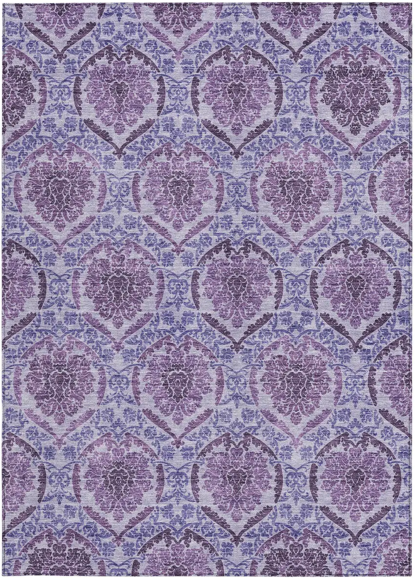 Eggplant Purple And Silver Medallion Washable Indoor Outdoor Area Rug Photo 7