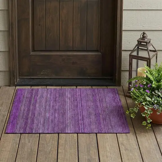 Eggplant Striped Washable Non Skid Indoor Outdoor Area Rug Photo 1