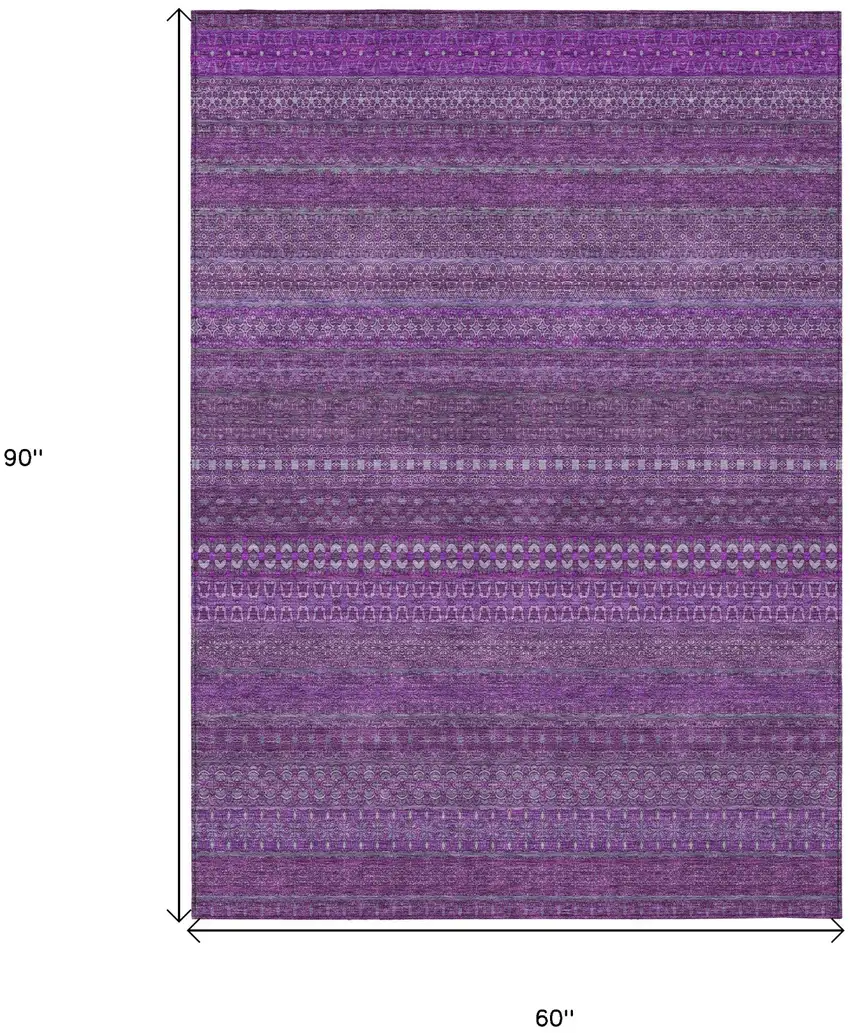 Eggplant Striped Washable Non Skid Indoor Outdoor Area Rug Photo 3