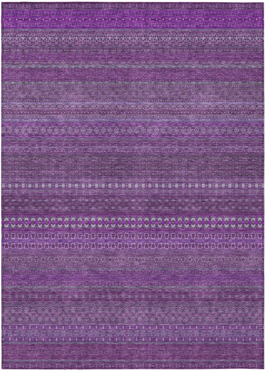 Eggplant Striped Washable Non Skid Indoor Outdoor Area Rug Photo 2
