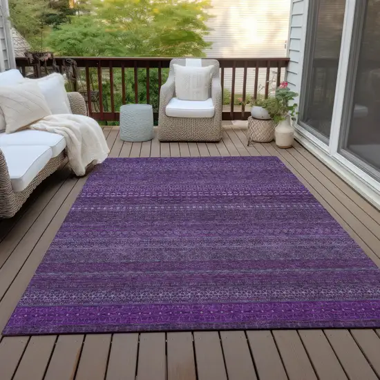 Eggplant Striped Washable Non Skid Indoor Outdoor Area Rug Photo 9