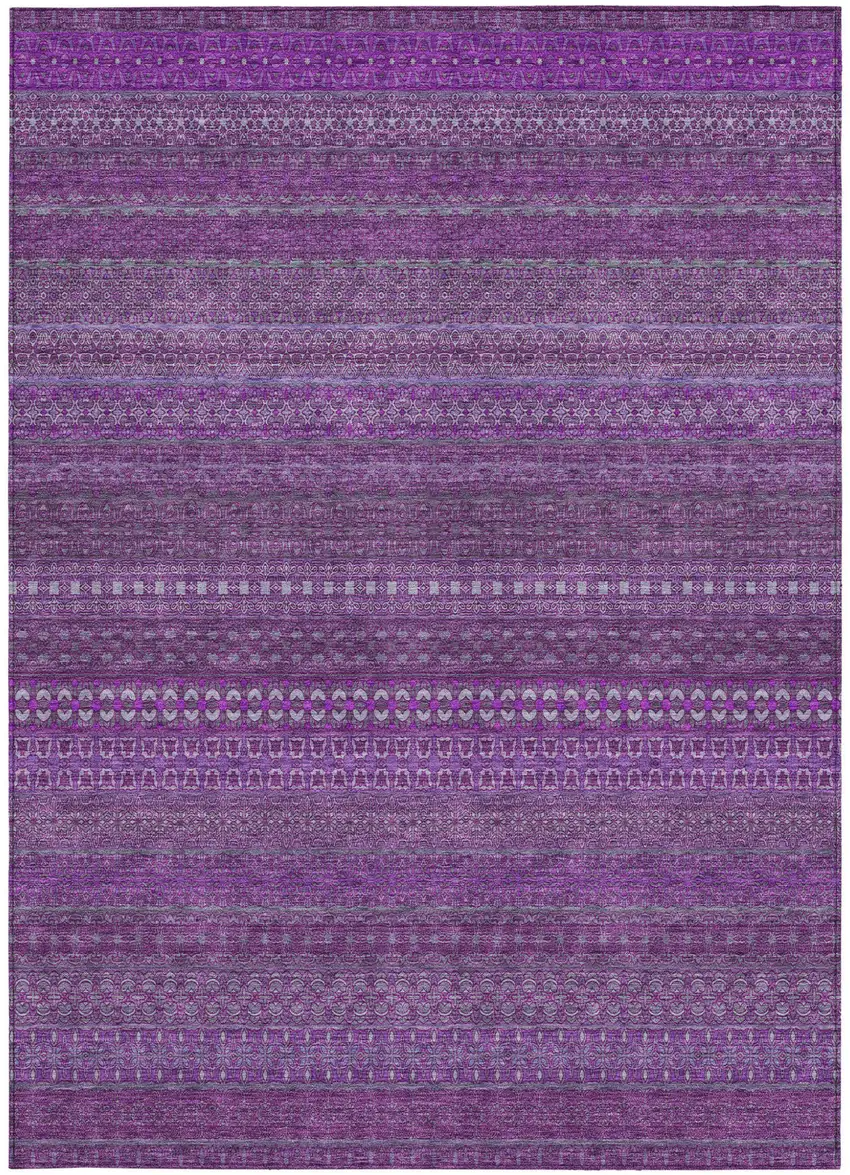 Eggplant Striped Washable Non Skid Indoor Outdoor Area Rug Photo 5