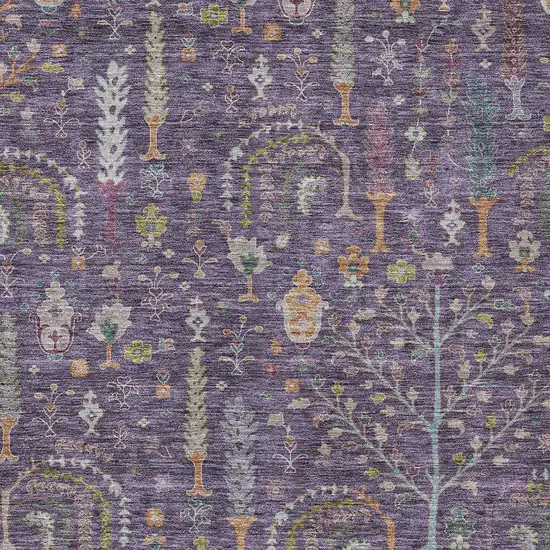 Eggplant Terra Cotta And Green Floral Washable Indoor Outdoor Area Rug Photo 6