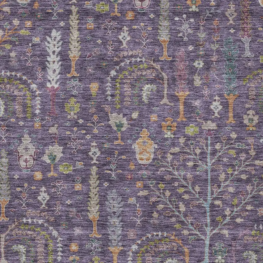 Eggplant Terra Cotta And Green Floral Washable Indoor Outdoor Area Rug Photo 6