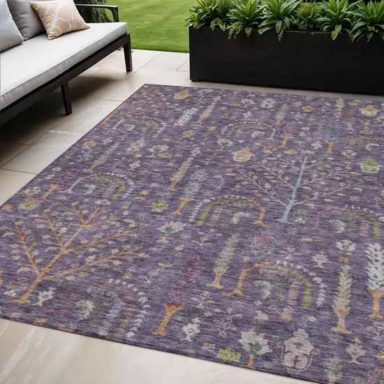 Eggplant Terra Cotta And Green Floral Washable Indoor Outdoor Area Rug Photo 1