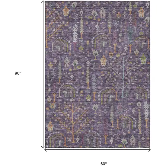 Eggplant Terra Cotta And Green Floral Washable Indoor Outdoor Area Rug Photo 8