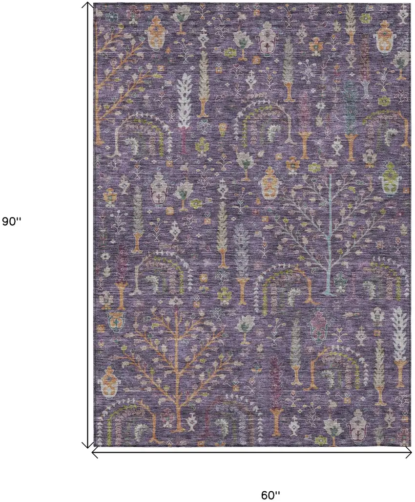 Eggplant Terra Cotta And Green Floral Washable Indoor Outdoor Area Rug Photo 8
