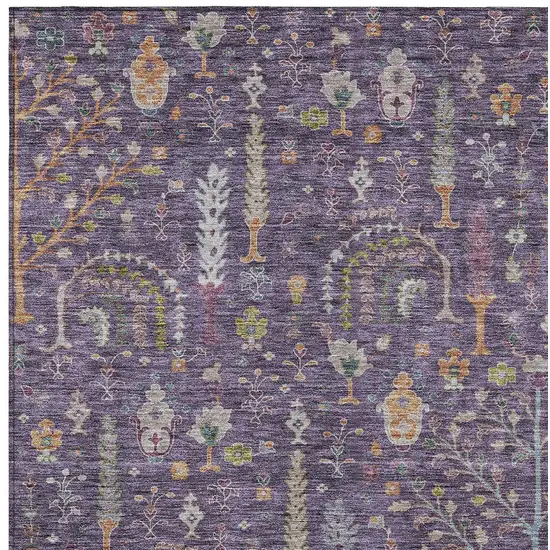 Eggplant Terra Cotta And Green Floral Washable Indoor Outdoor Area Rug Photo 6