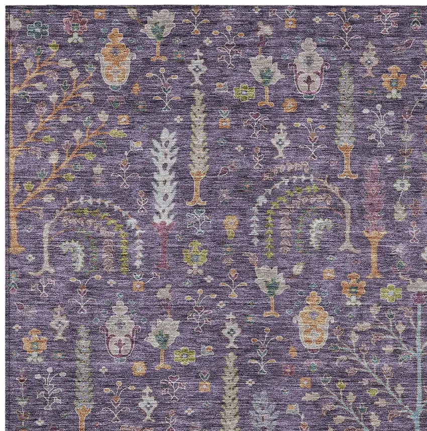 Eggplant Terra Cotta And Green Floral Washable Indoor Outdoor Area Rug Photo 6
