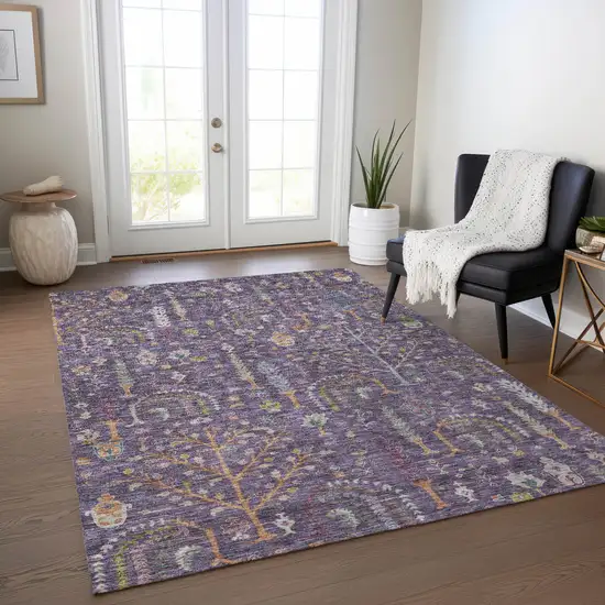 Eggplant Terra Cotta And Green Floral Washable Indoor Outdoor Area Rug Photo 9