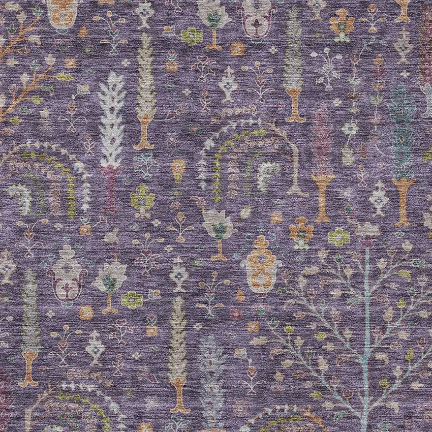 Eggplant Terra Cotta And Green Floral Washable Indoor Outdoor Area Rug Photo 6