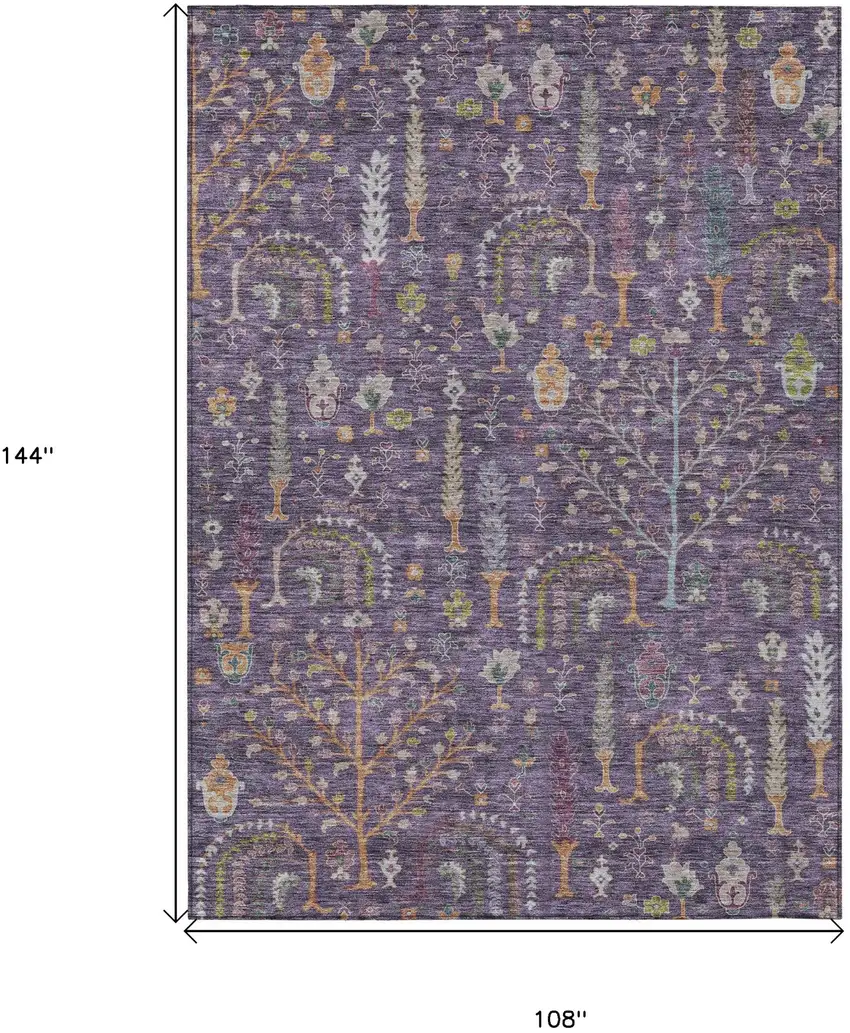 Eggplant Terra Cotta And Green Floral Washable Indoor Outdoor Area Rug Photo 8