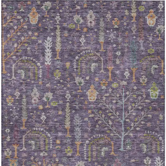 Eggplant Terra Cotta And Green Floral Washable Indoor Outdoor Area Rug Photo 7