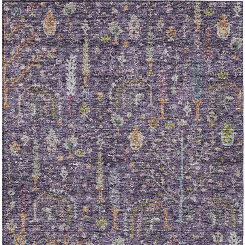 Eggplant Terra Cotta And Green Floral Washable Indoor Outdoor Area Rug Photo 7