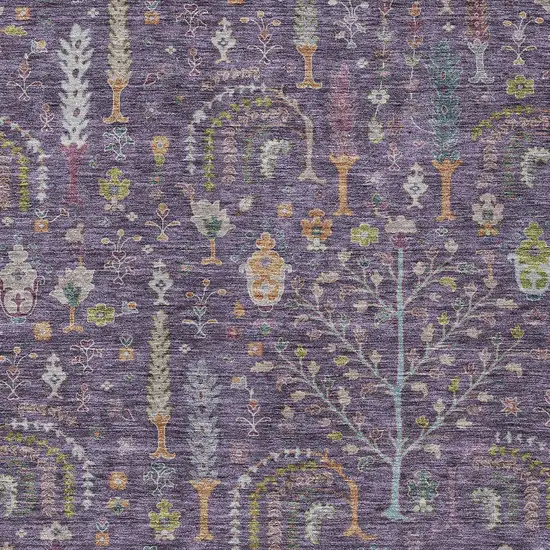 Eggplant Terra Cotta And Green Floral Washable Indoor Outdoor Area Rug Photo 6