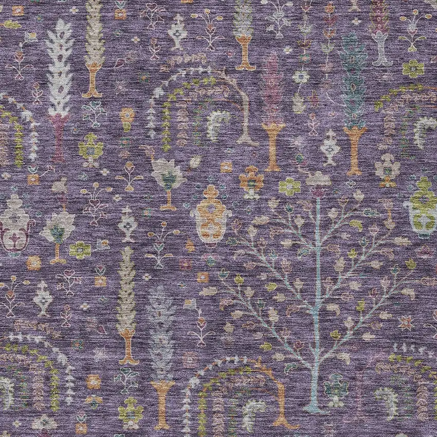 Eggplant Terra Cotta And Green Floral Washable Indoor Outdoor Area Rug Photo 6