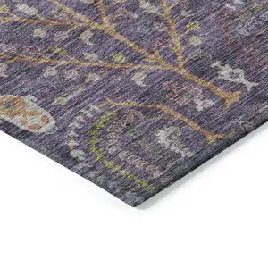Photo of Eggplant Terra Cotta And Green Floral Washable Indoor Outdoor Area Rug